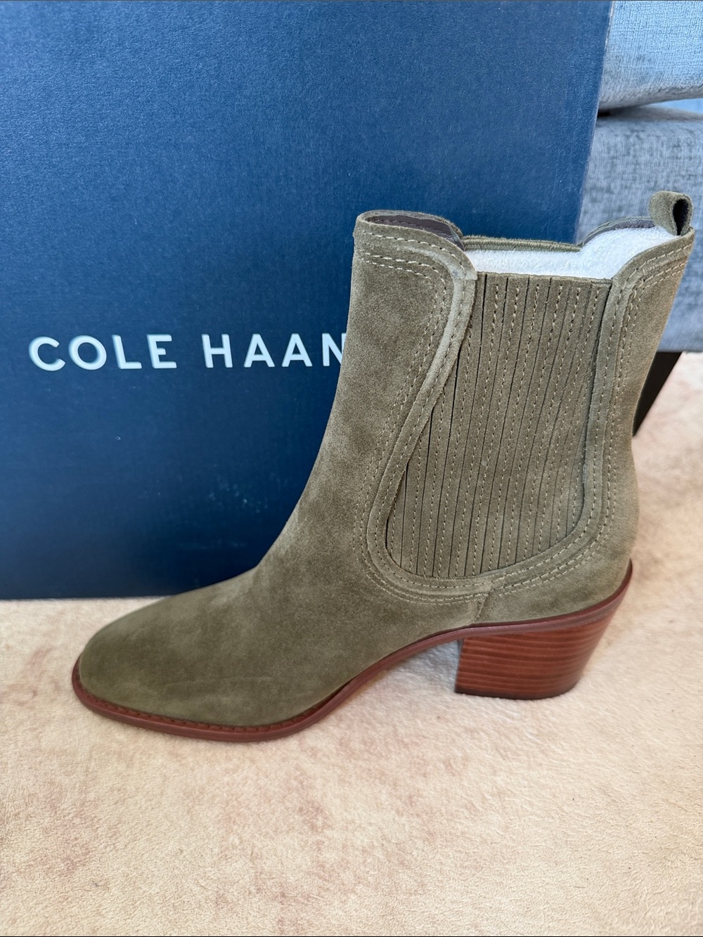 Cole Haan Janelle Olive Suede Chelsea Ankle Boot